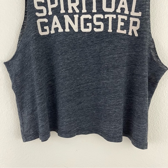 !SOLD! SPIRITUAL GANGSTER Heathered Dark Grey Logo Varsity Soft Muscle Tee Tank - Picture 7 of 10